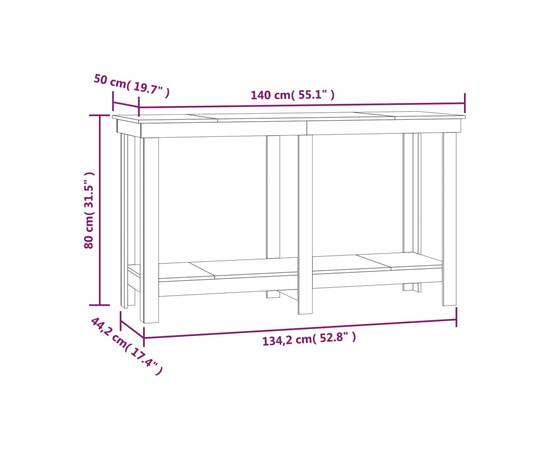 Banc de lucru, alb, 140x50x80 cm, lemn masiv pin, 8 image