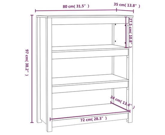 Bibliotecă, gri, 80x35x97 cm, lemn masiv de pin, 8 image