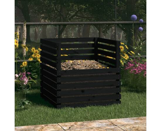 Compostor, negru, 80x80x78 cm, lemn masiv de pin