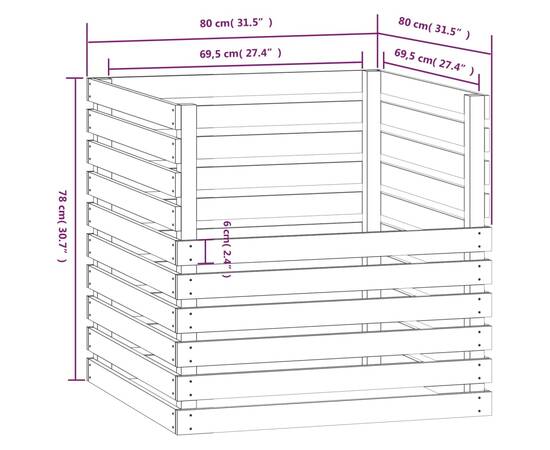 Compostor, negru, 80x80x78 cm, lemn masiv de pin, 8 image