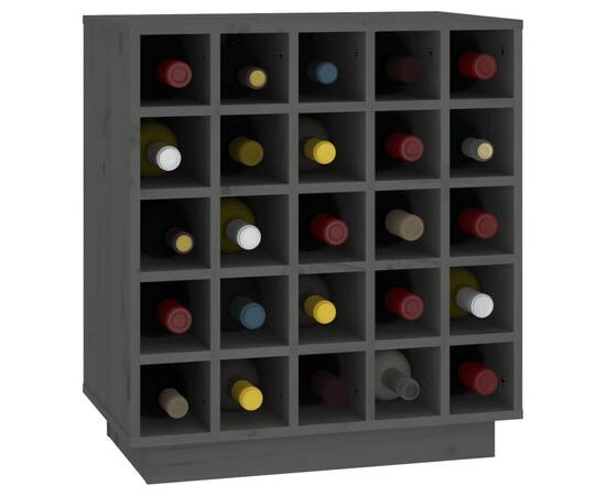 Dulap de vinuri, gri, 55,5x34x61 cm, lemn masiv de pin, 4 image