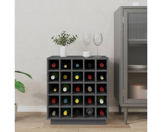 Dulap de vinuri, gri, 55,5x34x61 cm, lemn masiv de pin, 3 image