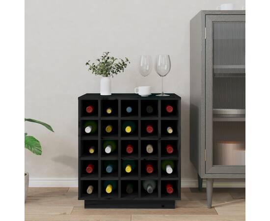 Dulap de vinuri, negru, 55,5x34x61 cm, lemn masiv de pin, 3 image