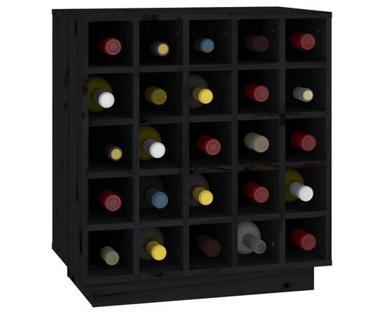 Dulap de vinuri, negru, 55,5x34x61 cm, lemn masiv de pin, 4 image