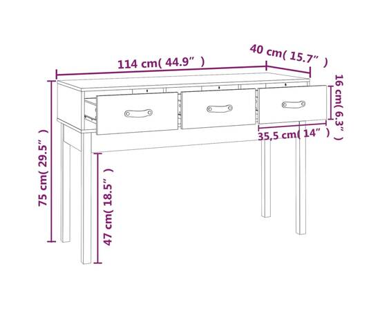 Masă consolă, maro miere, 114x40x75 cm, lemn masiv de pin, 9 image