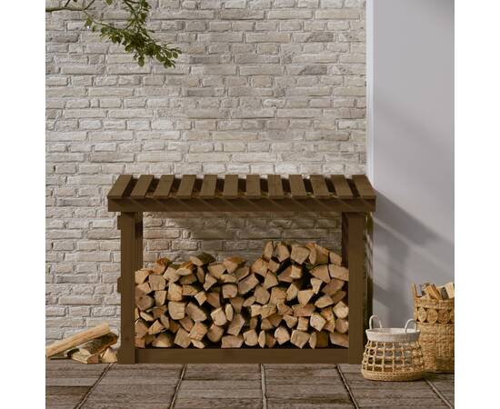 Rastel lemne de foc, maro miere, 108x64,5x77 cm, lemn masiv pin, 3 image