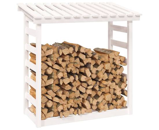 Rastel pentru lemne de foc, alb, 108x64,5x110cm, lemn masiv pin, 4 image