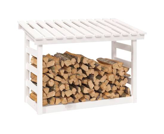 Rastel pentru lemne de foc, alb, 108x64,5x78 cm, lemn masiv pin, 4 image