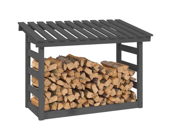 Rastel pentru lemne de foc, gri, 108x64,5x78 cm, lemn masiv pin, 4 image