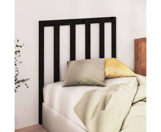 Tăblie de pat, negru, 95x4x100 cm, lemn masiv de pin, 3 image