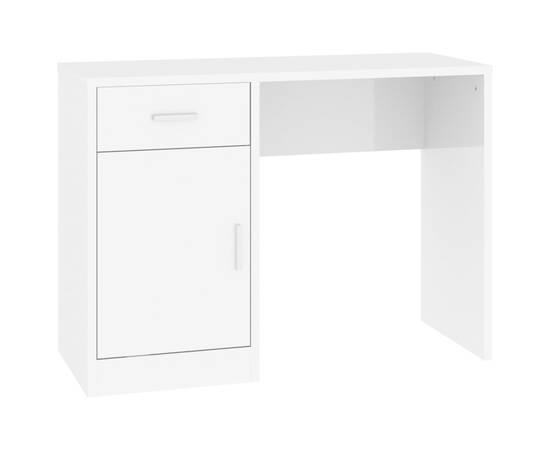 Birou cu sertar și dulap, alb extralucios, 100x40x73 cm, lemn, 2 image