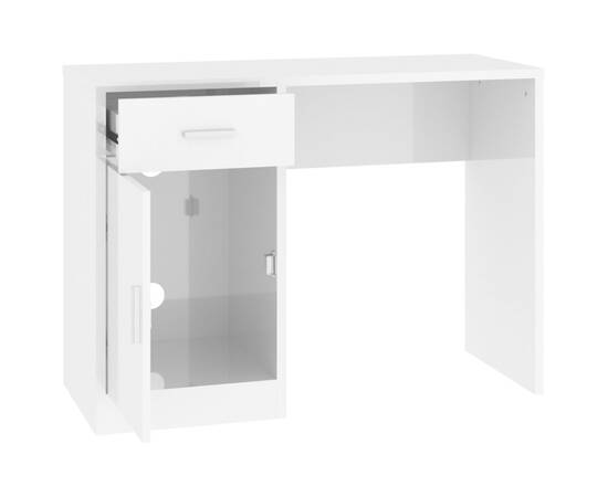 Birou cu sertar și dulap, alb extralucios, 100x40x73 cm, lemn, 6 image