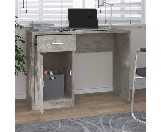 Birou cu sertar și dulap, gri beton 100x40x73 cm lemn prelucrat, 3 image