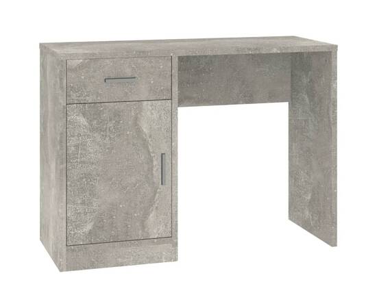 Birou cu sertar și dulap, gri beton 100x40x73 cm lemn prelucrat, 2 image