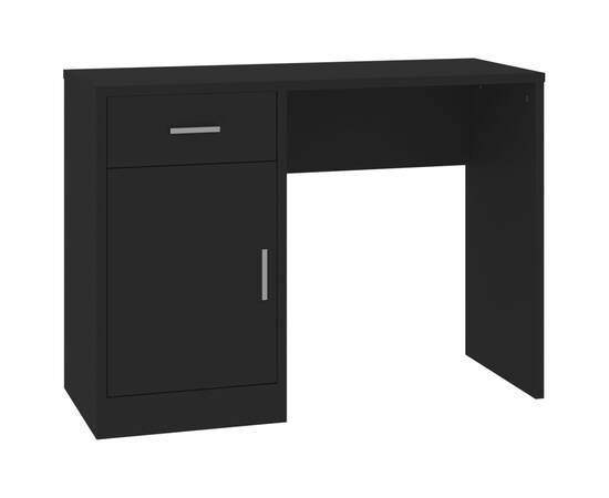 Birou cu sertar și dulap, negru, 100x40x73 cm, lemn prelucrat, 2 image