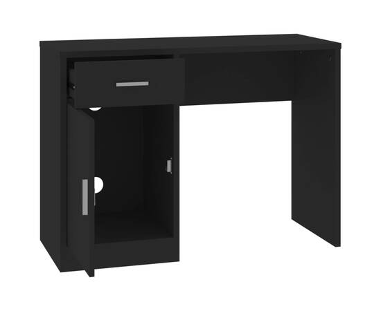 Birou cu sertar și dulap, negru, 100x40x73 cm, lemn prelucrat, 6 image