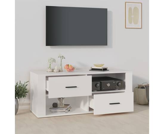Comodă tv, alb, 100x35x40 cm, lemn prelucrat, 3 image