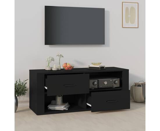 Comodă tv, negru, 100x35x40 cm, lemn prelucrat, 3 image