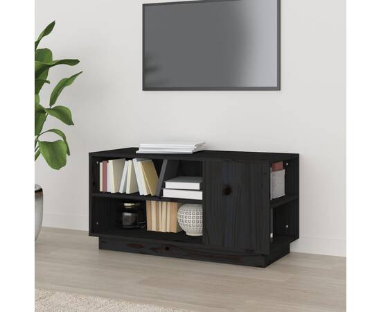 Comodă tv, negru, 80x35x40,5 cm, lemn masiv de pin