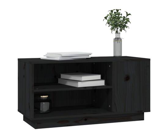 Comodă tv, negru, 80x35x40,5 cm, lemn masiv de pin, 4 image