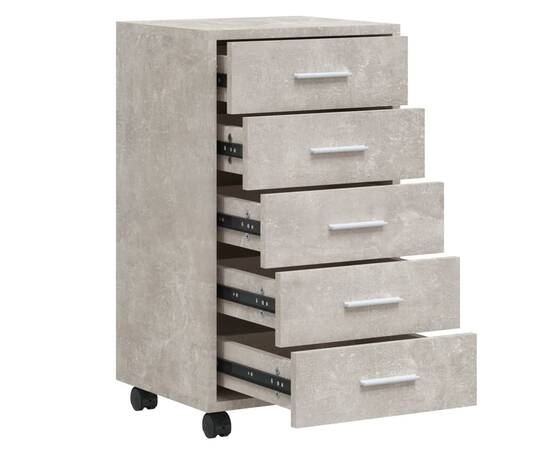 Dulap cu sertare și roți, gri beton, lemn prelucrat, 5 image