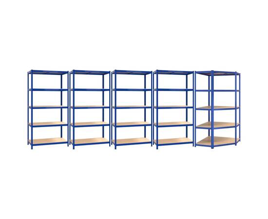 Rafturi de depozitare cu 5 niveluri, 5 buc., albastru oțel/lemn, 2 image