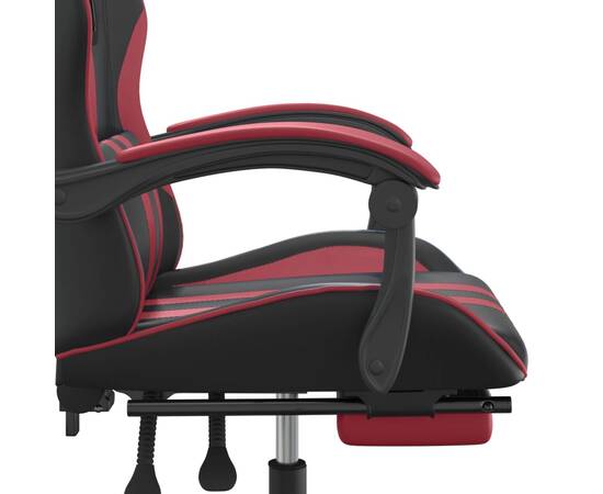 Scaun de gaming cu suport picioare, negru/roșu vin, piele eco, 11 image