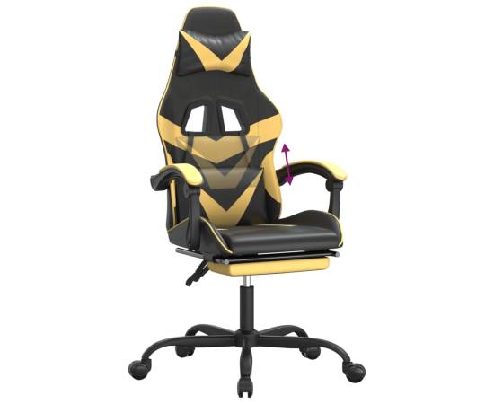 Scaun de gaming cu suport picioare negru/auriu, piele ecologică, 8 image
