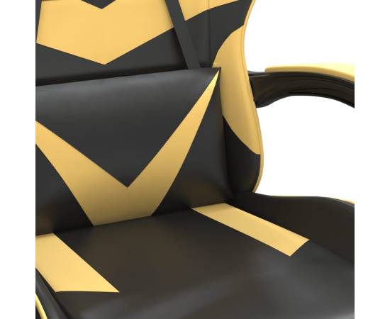 Scaun de gaming cu suport picioare negru/auriu, piele ecologică, 9 image