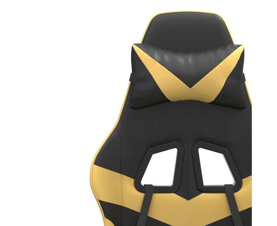 Scaun de gaming pivotant/suport picioare negru/auriu piele eco, 10 image