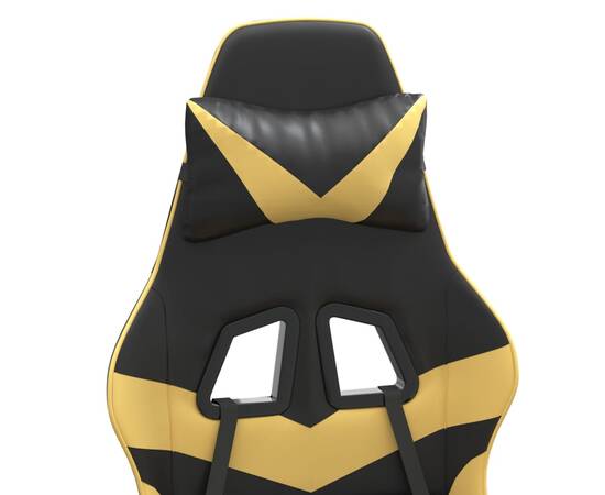 Scaun de gaming pivotant/suport picioare negru/auriu piele eco, 9 image