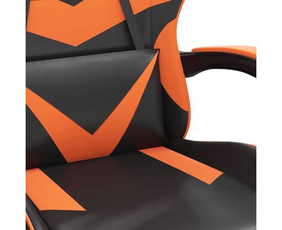 Scaun de gaming pivotant/suport picioare negru/oranj piele eco, 7 image