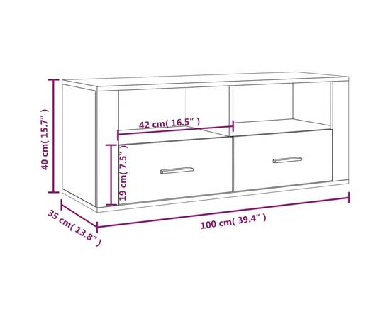 Comodă tv, alb extralucios, 100x35x40 cm, lemn prelucrat, 10 image