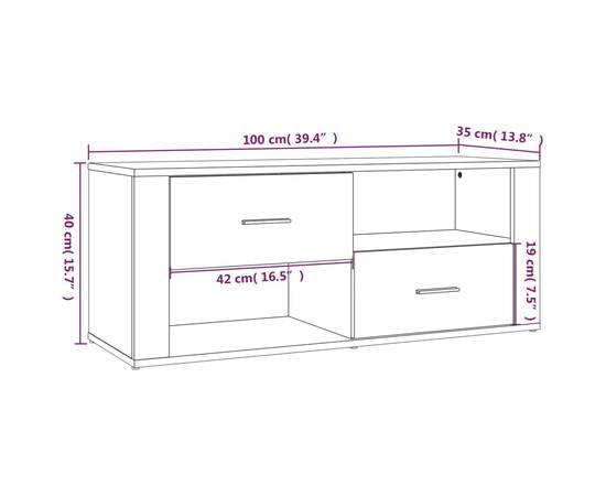 Comodă tv, stejar fumuriu, 100x35x40 cm, lemn prelucrat, 10 image