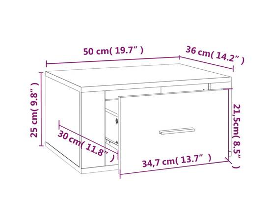 Noptieră de perete, stejar fumuriu, 50x36x25 cm, 10 image