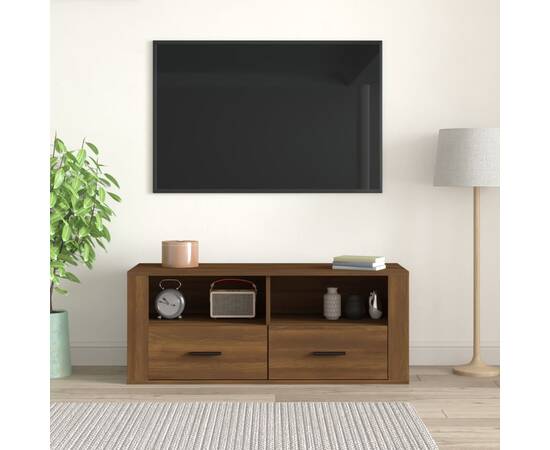 Comodă tv, stejar maro, 100x35x40 cm, lemn prelucrat, 3 image
