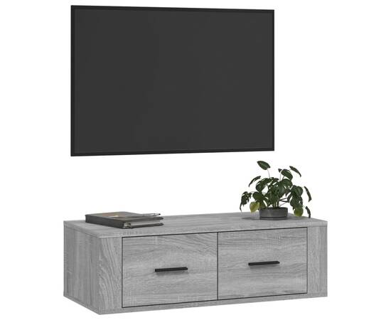 Dulap tv suspendat, gri sonoma, 80x36x25 cm, lemn prelucrat, 4 image