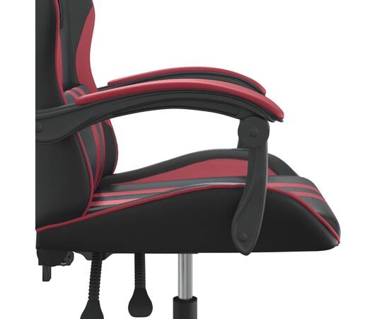 Scaun de gaming pivotant, negru și roșu vin, piele ecologică, 7 image