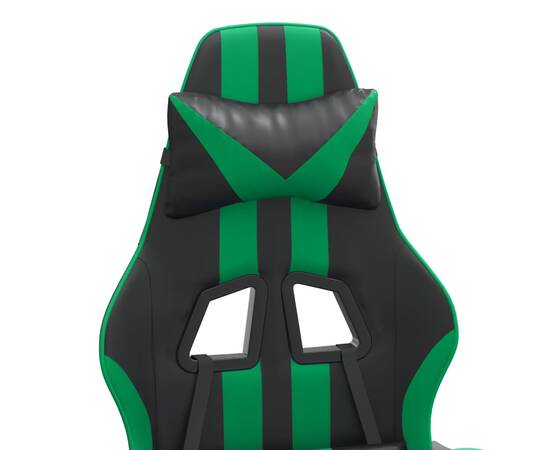 Scaun de gaming pivotant, negru și verde, piele ecologică, 8 image
