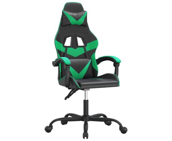 Scaun de gaming pivotant, negru și verde, piele ecologică, 2 image